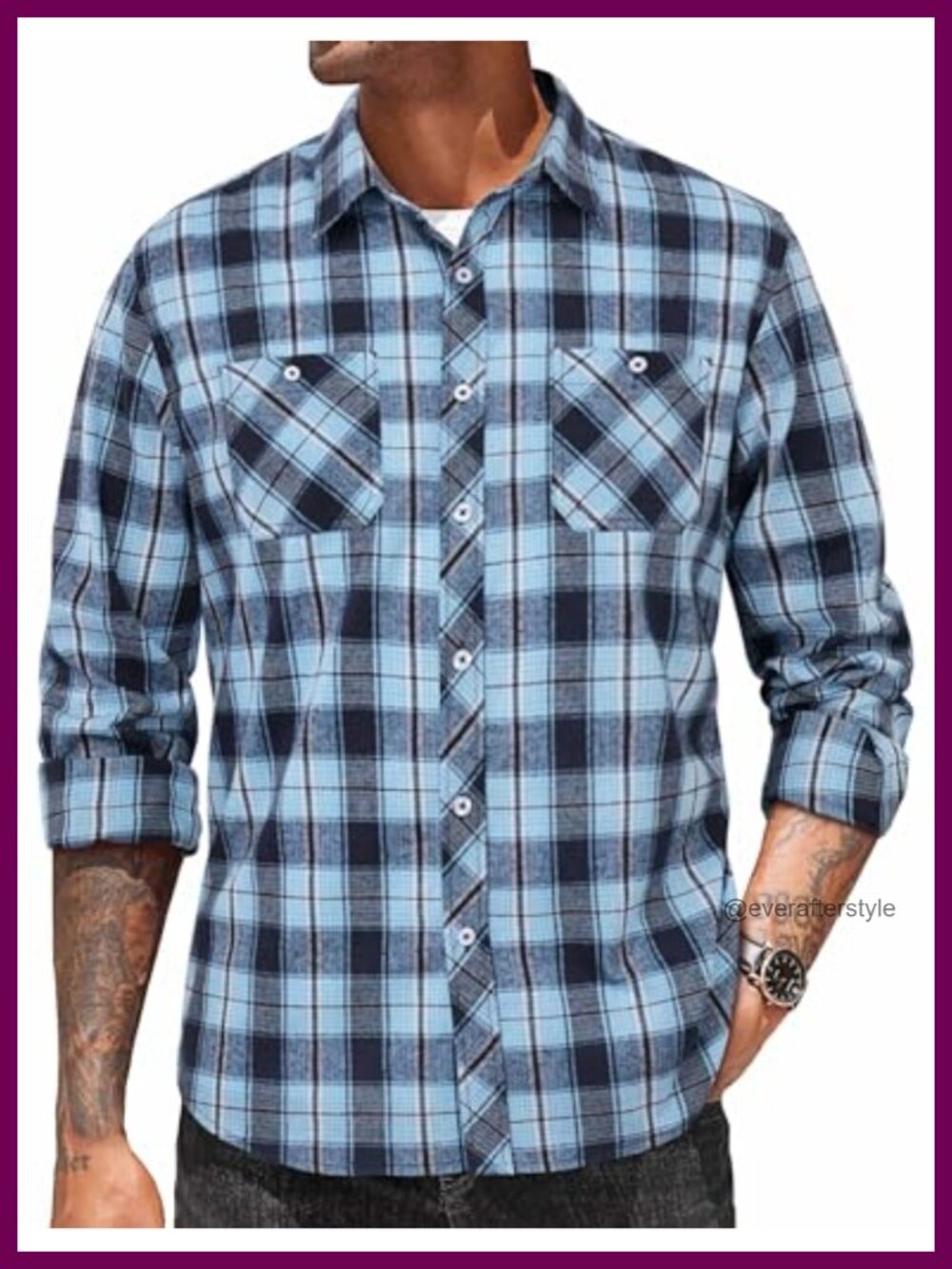 Men's Cotton Plaid Flannel Button Down Shirt Long Sleeve Casual